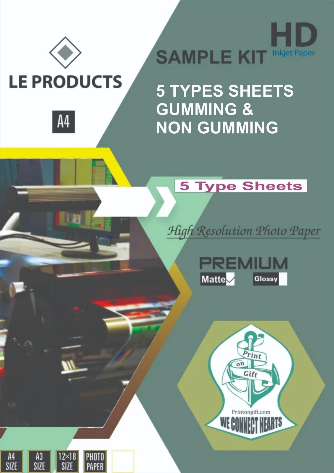 5 TYPES OF SHEET SAMPLE KIT FOR INKJET PRINTERS (50 SHEETS A4 Size in 1 Pack)