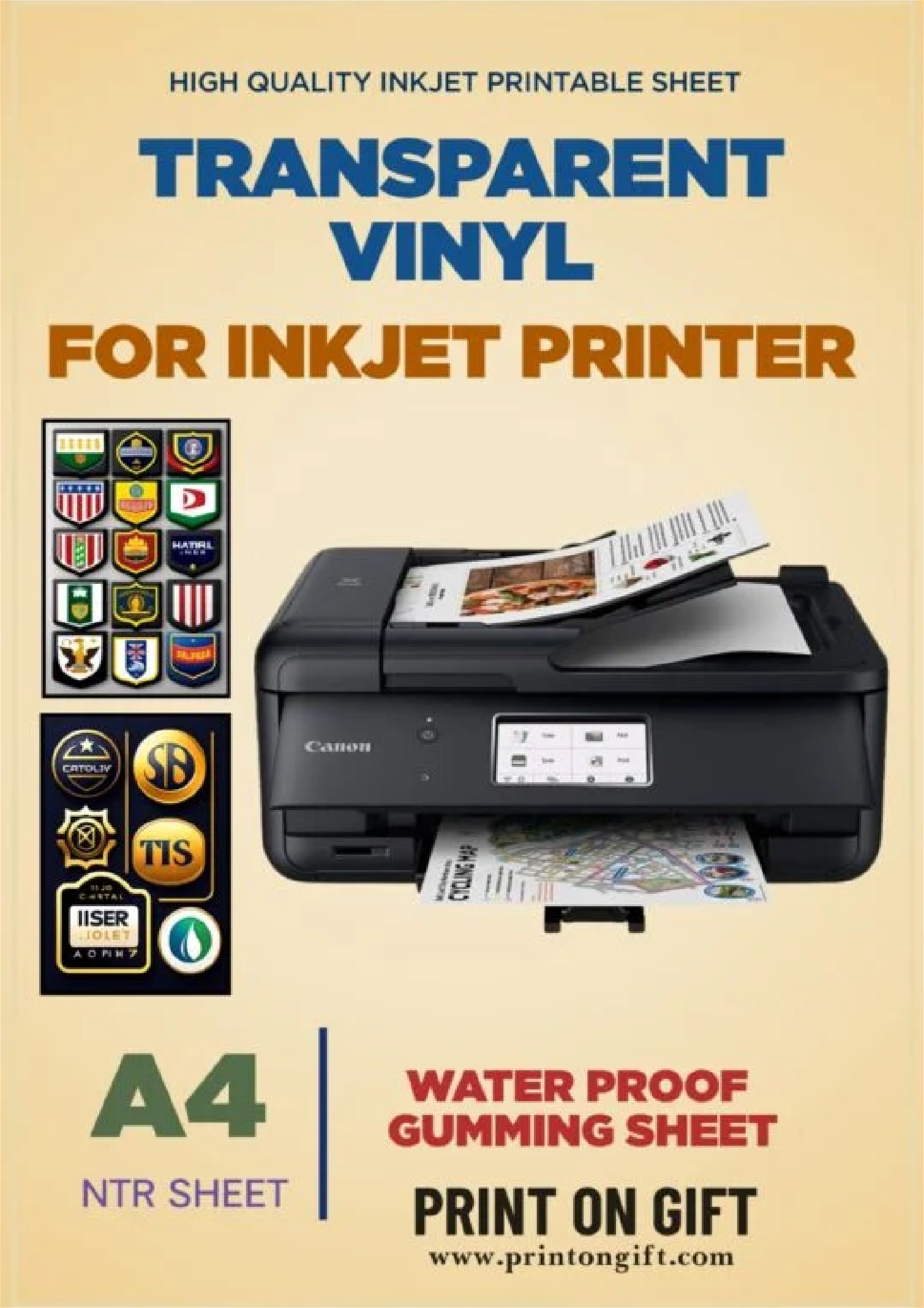 Transparent Vinyl Sticker Paper for Inkjet Printer (A4)