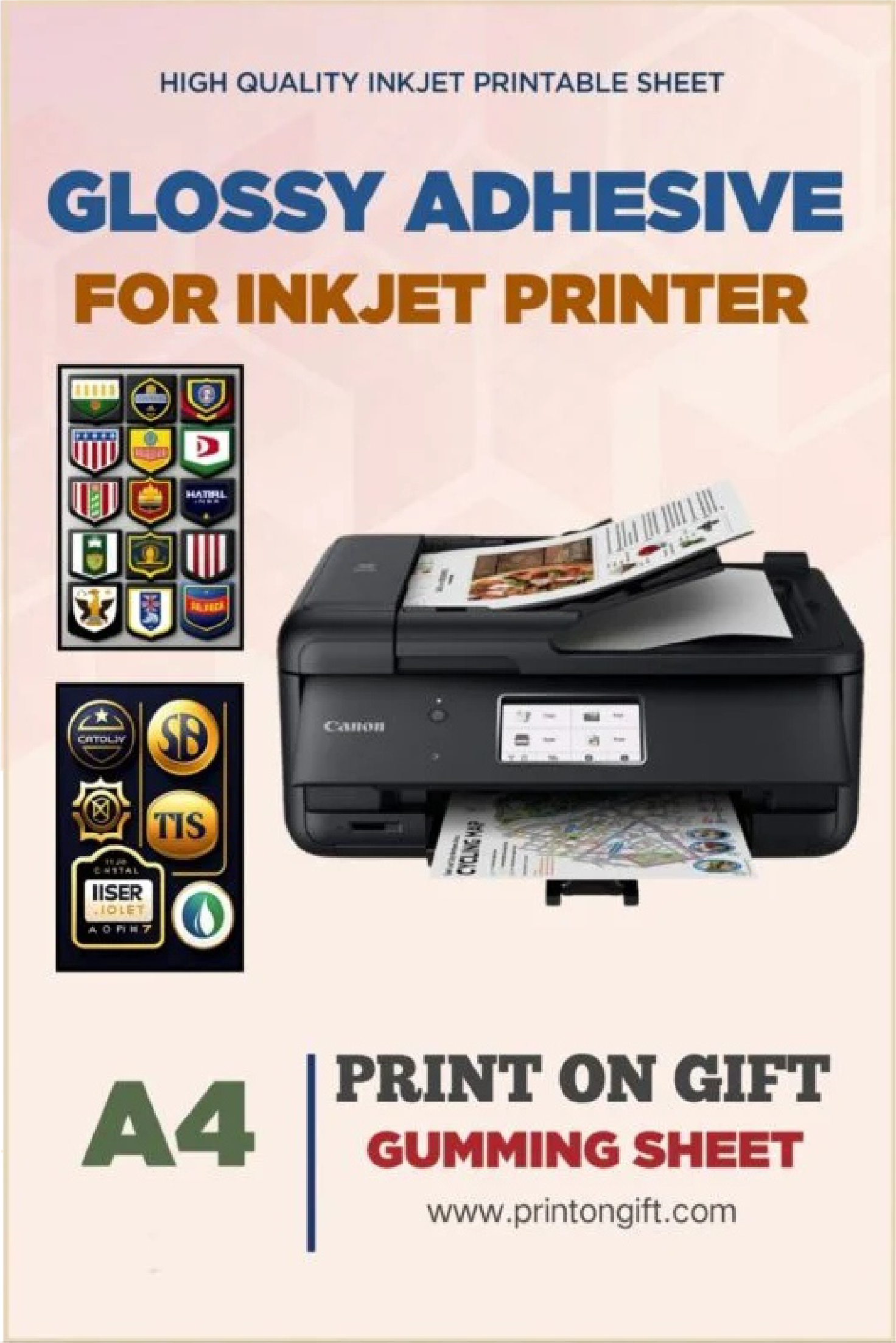 Glossy Adhesive Paper for Inkjet Printer (A4)